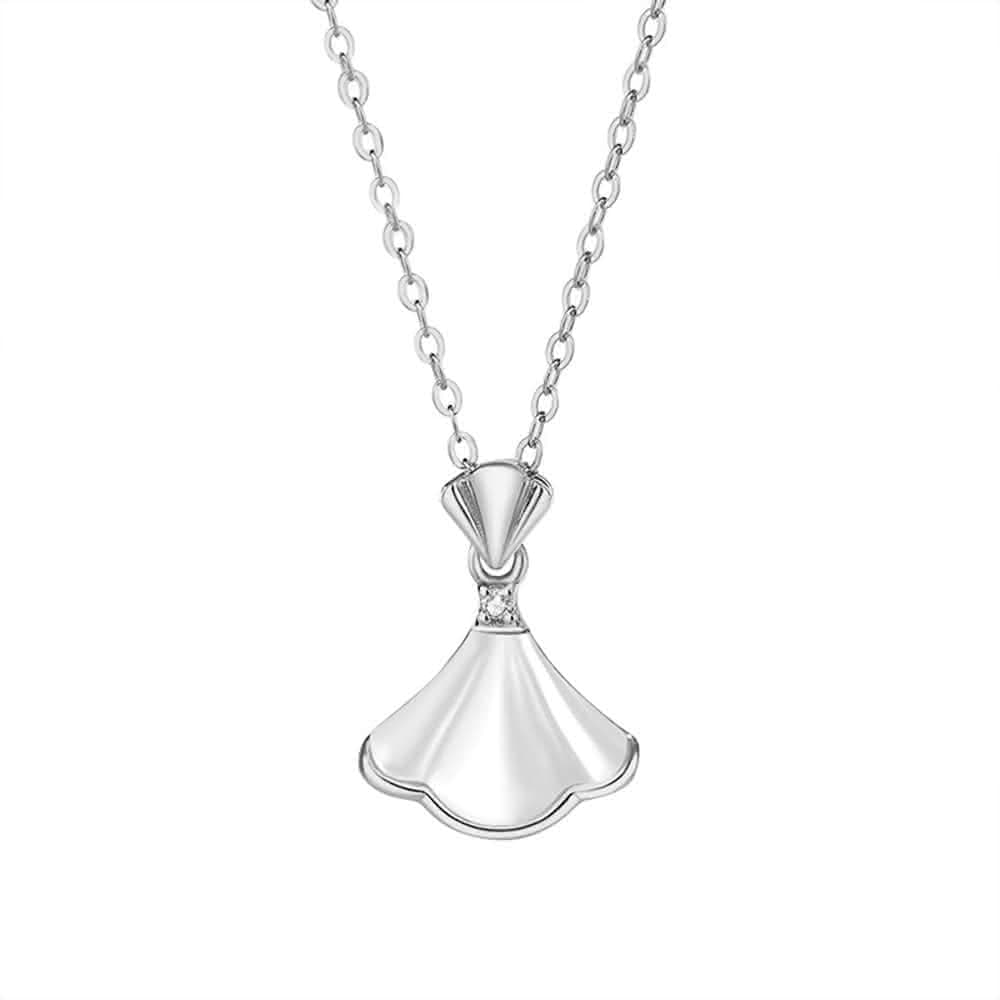 【米蘭精品】現貨+預購 925純銀項鍊貝母吊墜小裙子扇形鑲鑽鎖骨鍊生日情人節禮物女飾品2色74cj6