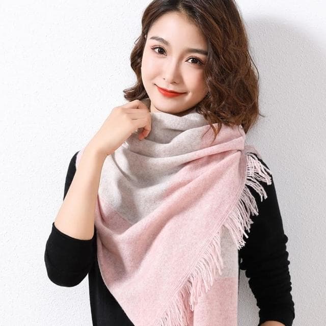 【米蘭精品】現貨+預購 100%羊毛圍巾保暖披肩-拼色百搭流蘇女配件生日情人節禮物7色74dl62
