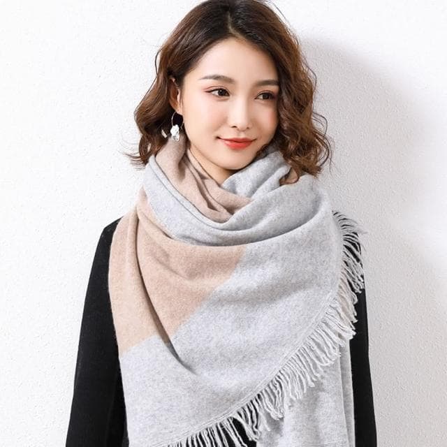 【米蘭精品】現貨+預購 100%羊毛圍巾保暖披肩-拼色百搭流蘇女配件生日情人節禮物7色74dl62