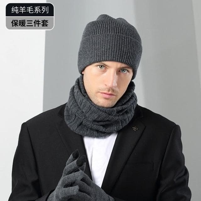 【米蘭精品】父親節禮物 現貨+預購 100%羊毛帽圍脖手套三件套觸控保暖男女配件情人節生日聖誕節交換禮物5色74dm10