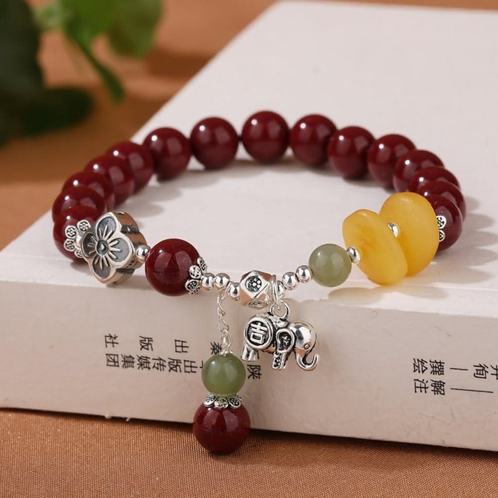 【米蘭精品】情人節禮物 現貨+預購 硃砂手鍊朱砂手串手珠平安擋煞防小人轉運淨化招財開運-8mm925純銀吉象蜜蠟和闐玉女飾品74fq11