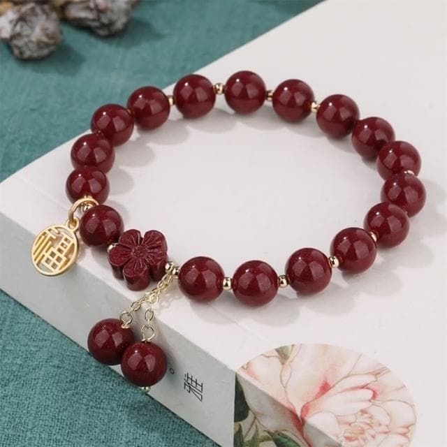 【米蘭精品】情人節禮物 現貨+預購 硃砂手鍊朱砂手串手珠平安擋煞防小人轉運淨化招財開運-8mm福字櫻花滴流女飾品74fq13