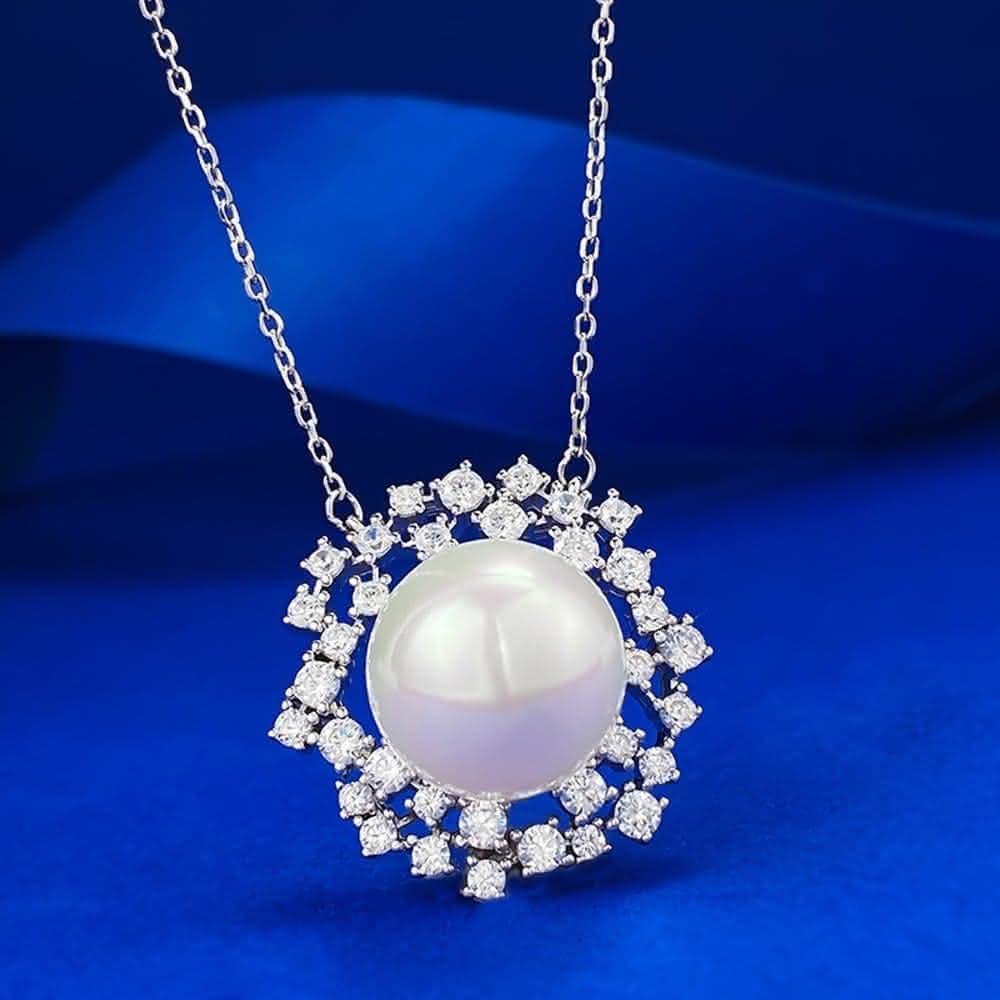 【米蘭精品】現貨+預購 珍珠項鍊925純銀吊墜滿鑽滿天星13mm閃耀女飾品聖誕節交換禮物74gh12