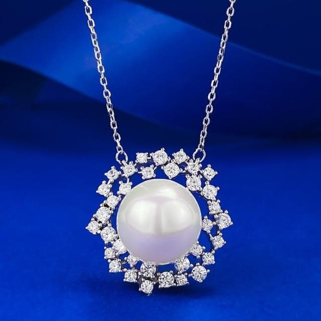 【米蘭精品】現貨+預購 珍珠項鍊925純銀吊墜滿鑽滿天星13mm閃耀女飾品聖誕節交換禮物74gh12