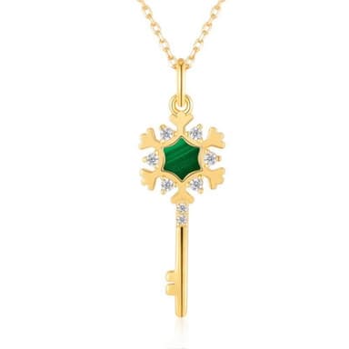【米蘭精品】現貨+預購 孔雀石項鍊925純銀吊墜秋冬雪花聖誕金鍊孔雀石女飾品聖誕節交換禮物74gf34