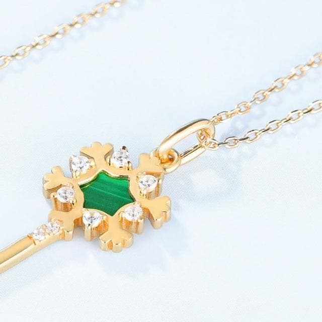 【米蘭精品】現貨+預購 孔雀石項鍊925純銀吊墜秋冬雪花聖誕金鍊孔雀石女飾品聖誕節交換禮物74gf34