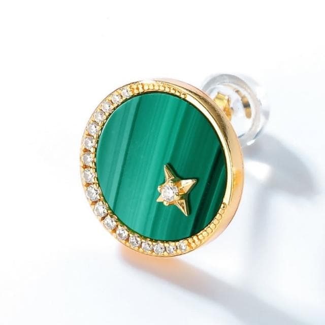 【米蘭精品】現貨+預購 孔雀石耳環925純銀耳針古典圓形星月大氣孔雀石女飾品聖誕節交換禮物74gf37