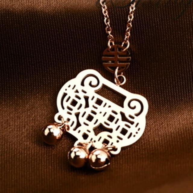 【米蘭精品】現貨+預購 玫瑰金項鍊吊墜子鏤空銅錢鈴鐺如意流行飾品情人節生日聖誕節交換禮物71x11