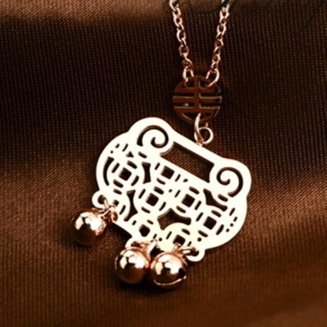 【米蘭精品】現貨+預購 玫瑰金項鍊吊墜子鏤空銅錢鈴鐺如意流行飾品情人節生日聖誕節交換禮物71x11