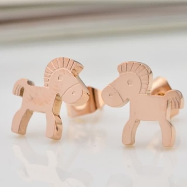 【米蘭精品】現貨+預購 玫瑰金耳環流行飾品韓版童趣小馬母親節生日情人節聖誕節交換禮物71at55