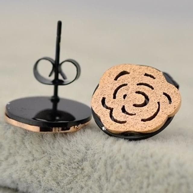 【米蘭精品】現貨+預購 玫瑰金耳環流行飾品磨砂時尚茶花精美母親節生日情人節聖誕節交換禮物71at70