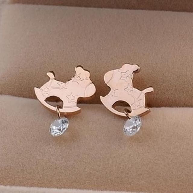 【米蘭精品】現貨+預購 玫瑰金裸鑽耳環流行飾品可愛木馬韓版時尚母親節生日情人節聖誕節交換禮物71at76