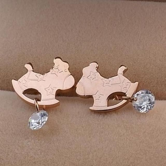 【米蘭精品】現貨+預購 玫瑰金裸鑽耳環流行飾品可愛木馬韓版時尚母親節生日情人節聖誕節交換禮物71at76