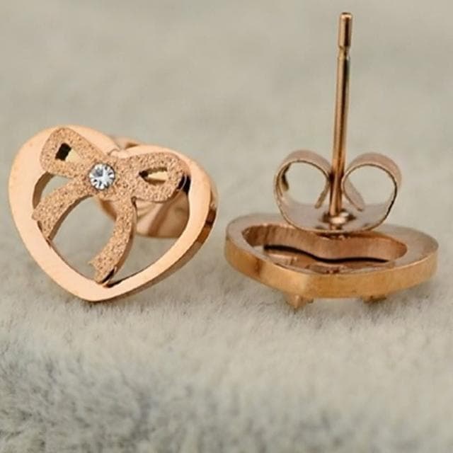 【米蘭精品】現貨+預購 玫瑰金鑲鑽耳環流行飾品愛心磨砂蝴蝶結精美母親節生日情人節聖誕節交換禮物71at85