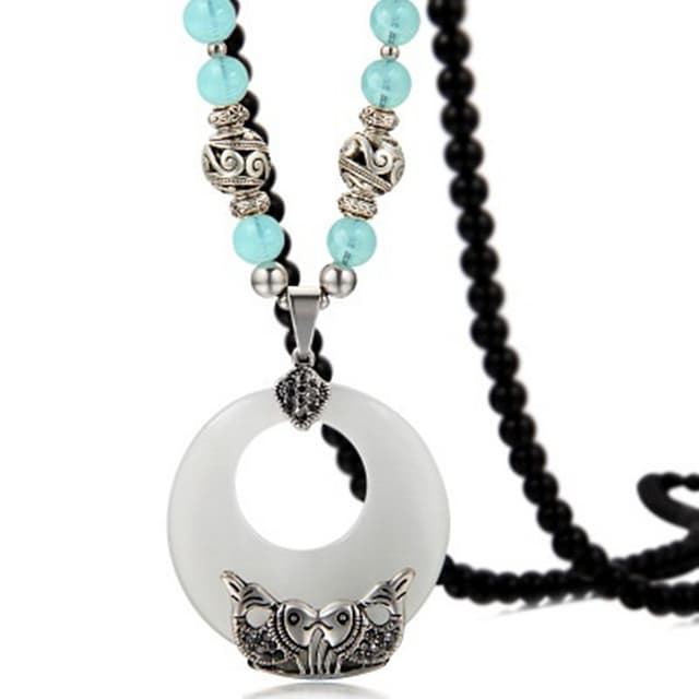 【米蘭精品】現貨+預購 貓眼石毛衣鍊項鍊民族風格雙魚設計母親節情人節生日聖誕節交換禮物2色73fv5