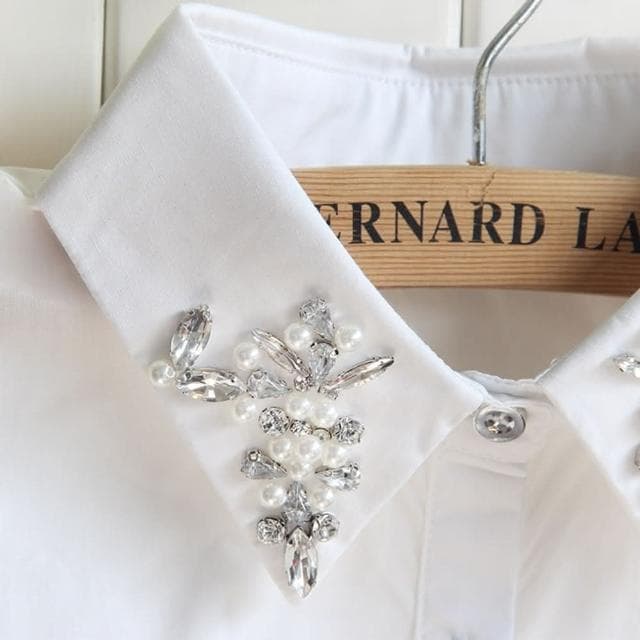 【米蘭精品】現貨+預購 假領子襯衫領片白色尖領水鑽釘珠女裝配件生日情人節禮物73vk12