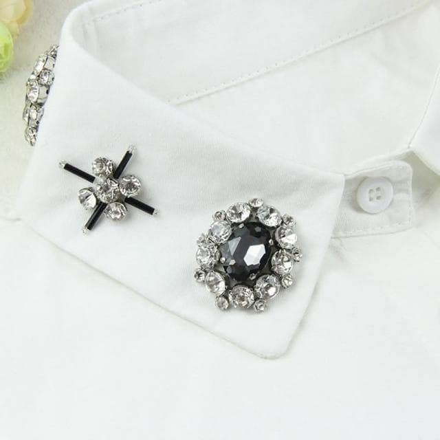 【米蘭精品】現貨+預購 假領子襯衫領片水晶花卉鑲鑽純棉女裝配件情人節生日聖誕節交換禮物2色73vk32