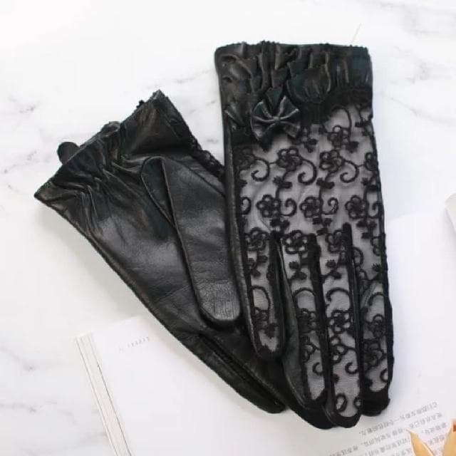 【米蘭精品】現貨+預購 真皮手套羊皮手套綿羊皮鏤空蕾絲蝴蝶結女手套情人節生日聖誕節交換禮物73wf6