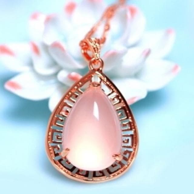 【米蘭精品】現貨+預購 玫瑰金項鍊芙蓉石吊墜時尚復古鏤空水滴情人節生日聖誕節交換禮物女飾品73fk13