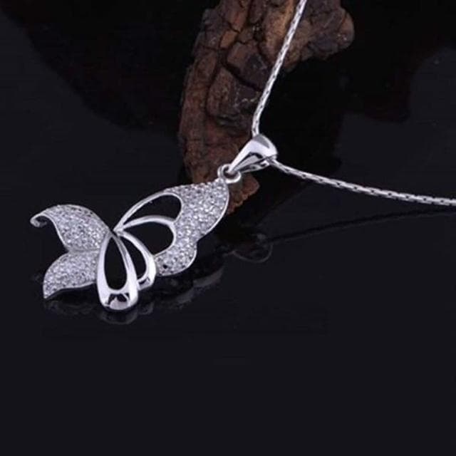 【米蘭精品】現貨+預購 鍍白金項鍊鑲鑽吊墜優雅蝴蝶造型情人節生日聖誕節交換禮物女飾品73cy4