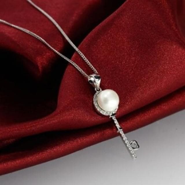 【米蘭精品】現貨+預購 925純銀項鍊珍珠吊墜時尚鑰匙造型鑲鑽情人節生日聖誕節交換禮物女飾品73dh8