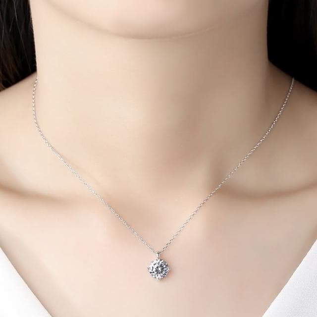 【米蘭精品】現貨+預購 莫桑鑽項鍊925純銀吊墜2ct四爪鑲嵌單鑽聖誕節情人節生日禮物女飾品73yk27