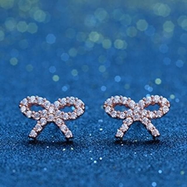 【米蘭精品】現貨+預購 925純銀玫瑰金耳環鑲鑽優雅蝴蝶結造型情人節生日聖誕節交換禮物女飾品73dy89
