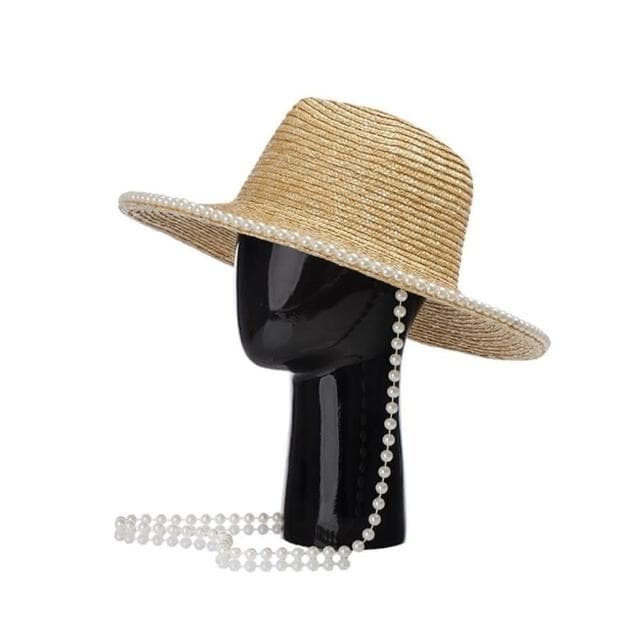 【米蘭精品】現貨+預購 草帽防曬爵士帽珍珠鍊鑲邊遮陽戶外女帽子母親節情人節生日聖誕節交換禮物2款74bw2