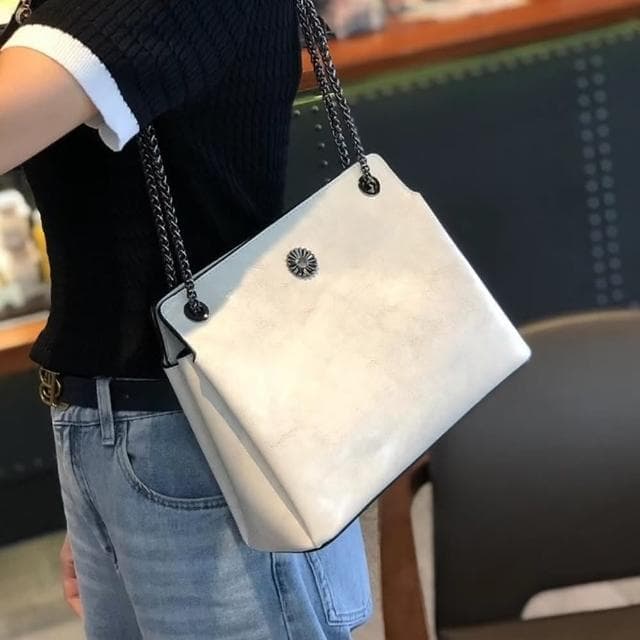 【米蘭精品】情人節禮物 現貨秒發 真牛皮側背包真皮革單肩背包托特包手提包隨身女包包-牛皮鍊條斜背復古6色74hp27