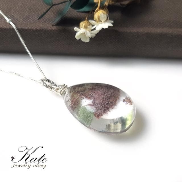 【KATE】銀飾 招財水晶天然綠幽靈純銀項鍊(綠幽靈/綠幽靈項鍊/手工設計/招財水晶/生日禮物/情人禮物)