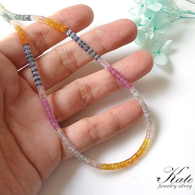 【KATE】銀飾 輕珠寶彩色藍寶石項鍊(剛玉項鍊 天然剛玉 彩色剛玉 粉紅剛玉 生日禮物 情人禮物)