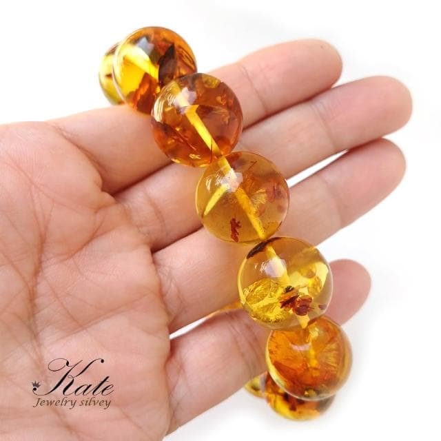 【KATE】銀飾 18mm高淨體波羅的海天然琥珀手珠手環 天然琥珀 花珀手串 金花珀手珠 琥珀手環 生日禮物 父親禮物