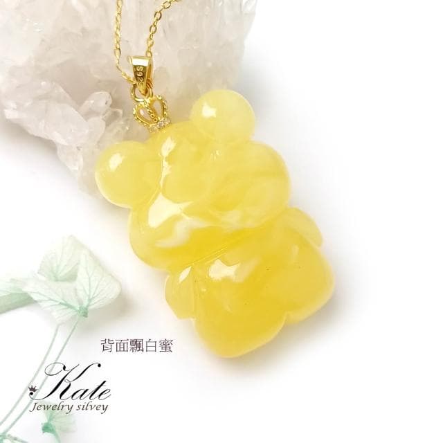 【KATE】銀飾 小熊蜜蠟 小皇冠暴力熊天然白花蜜蠟純銀項鍊 頂級波羅的海琥珀 蜜蠟項鍊 蜜蠟熊 琥珀蜜蠟 生日禮物 手工禮物 