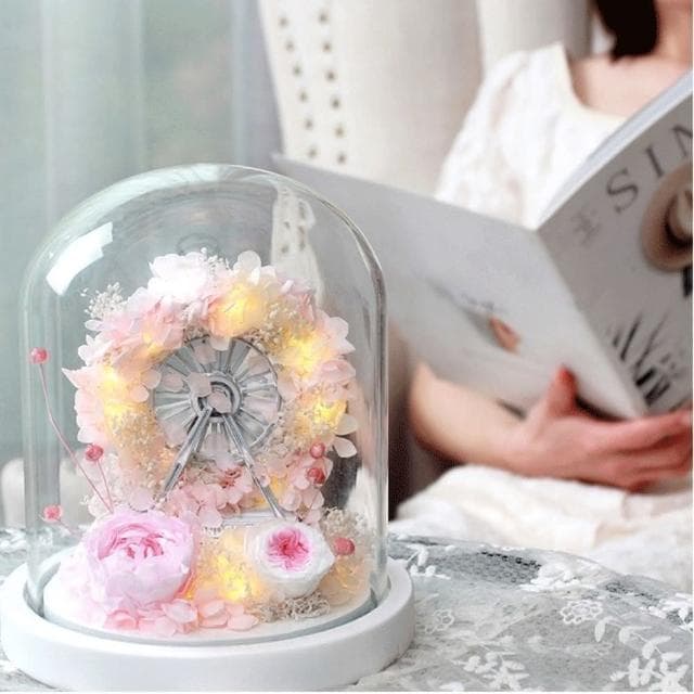 仿真花摩天輪生日禮物 紀念禮物 情人節 仿真花摩天輪 玻璃罩 永生花 居家擺設 擺件