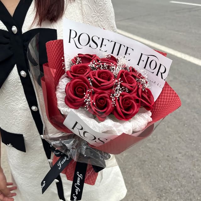 精美11朵玫瑰花花束情人節 花束 香皂花 禮物 紀念日 少女 送禮 浪漫花束