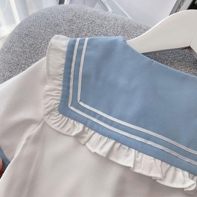 綺羅 兒童洋裝✨女童水手服百褶裙 幼兒百褶裙童裝 夏季兒童學院風裙子 JK制服 中大童韓版兩件套褲裙 表演服連衣裙