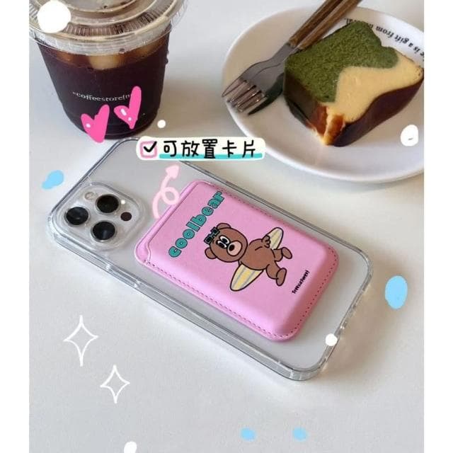 WDF.CO現貨｜韓國新款磁吸卡包｜貓咪系列｜走路小熊｜禮物小熊｜黑色卡帶｜吃飯小熊｜磁吸卡套｜臘腸小狗｜衝浪小熊