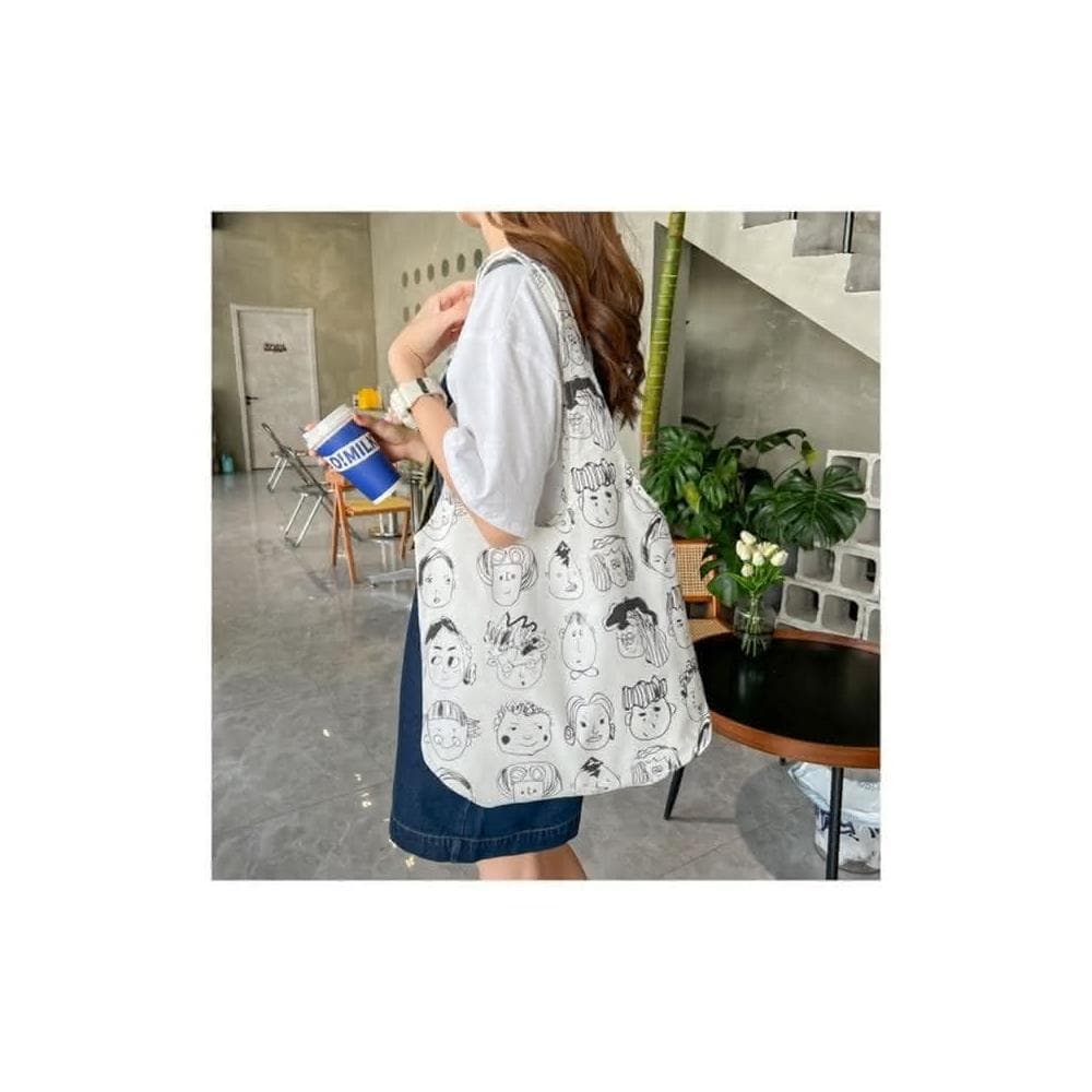 【AKARA】AKARA 插畫人生漫畫素描肩背手袋側肩包帆布包tote托特包