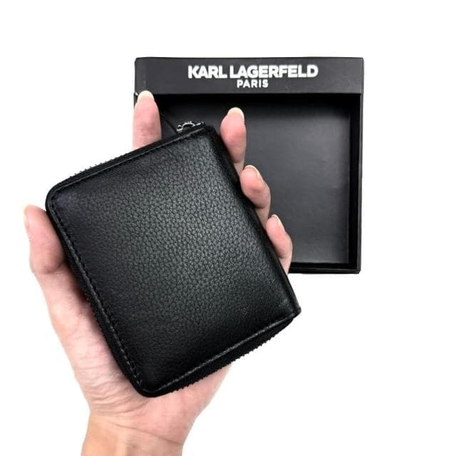 【KARL LAGERFELD 卡爾】卡爾 拉鍊皮夾 Karl 附盒 真皮皮夾 羊皮 零錢袋 短夾 錢包 生日禮物 送禮  #1012