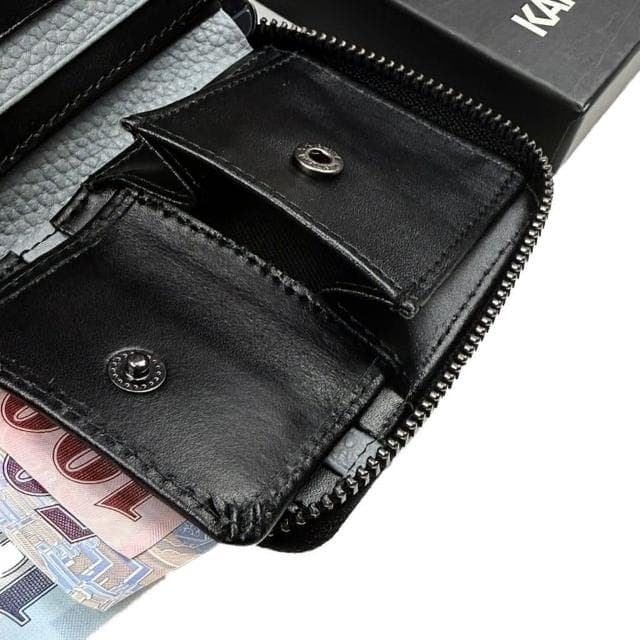 【KARL LAGERFELD 卡爾】卡爾 拉鍊皮夾 Karl 附盒 真皮皮夾 羊皮 零錢袋 短夾 錢包 生日禮物 送禮  #1012