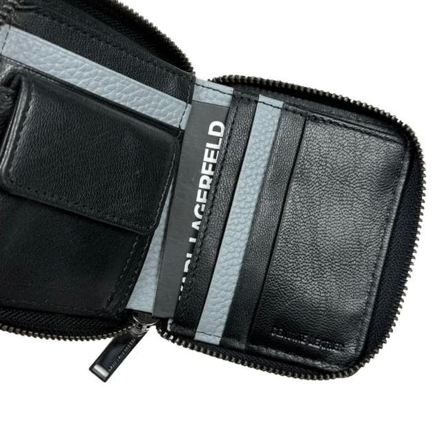 【KARL LAGERFELD 卡爾】卡爾 零錢袋短夾 漸層設計 拉鍊皮夾 Karl 附盒 真皮皮夾 零錢袋 短夾 錢包 生日禮物 送禮  #1014