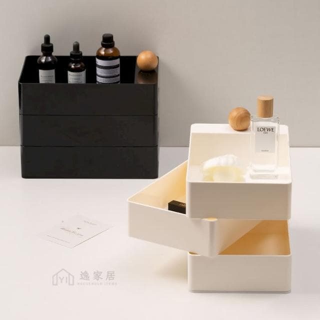 逸家居 日式化妝品收納盒保養品收納 首飾盒 桌面 整理盒 旋轉式 梳妝檯 化妝台 收納 置物盒