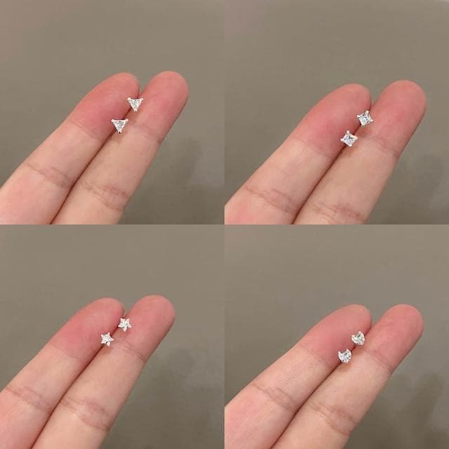 Miss Si 現貨速發 S925銀針超閃愛心五角星鑽石 迷你鋯石耳釘精緻套裝組合簡約養耳洞耳飾百搭款