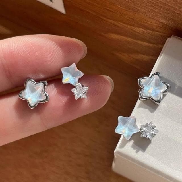 Miss Si 現貨速發 設計感五角星清新珍珠耳釘 氣質百搭甜美藍色星星 小眾高級感耳飾 星星耳環