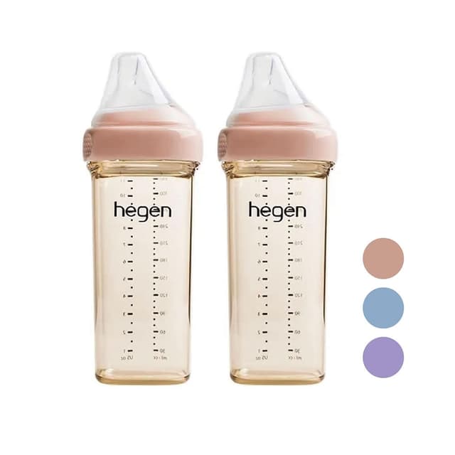 【hegen】金色奇蹟PPSU多功能方圓型寬口奶瓶330ml(雙瓶組/嫣粉/漾紫/沁藍)