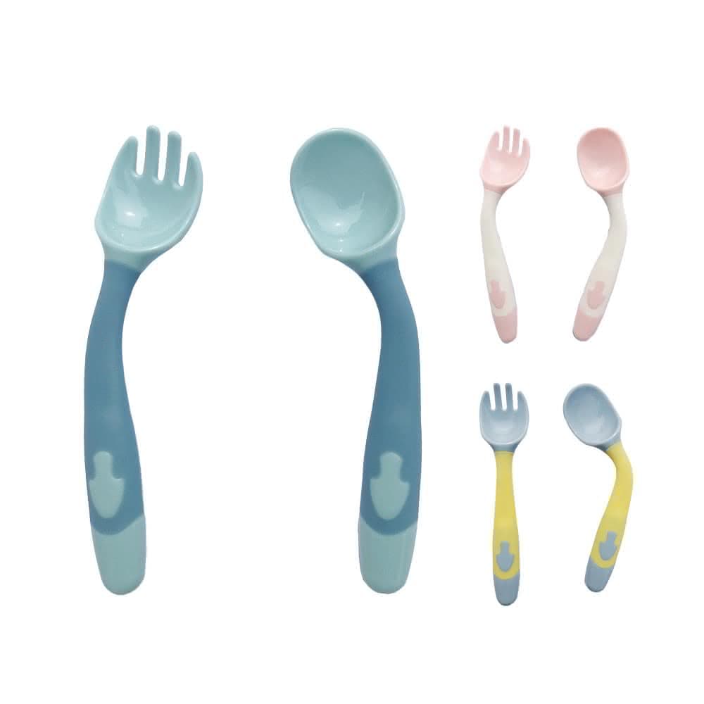 【JOEKI】寶寶可彎曲餐具-叉子+湯匙兒童餐具 扭扭叉勺 軟勺 學習餐具 學吃飯 訓練餐具 湯匙叉子