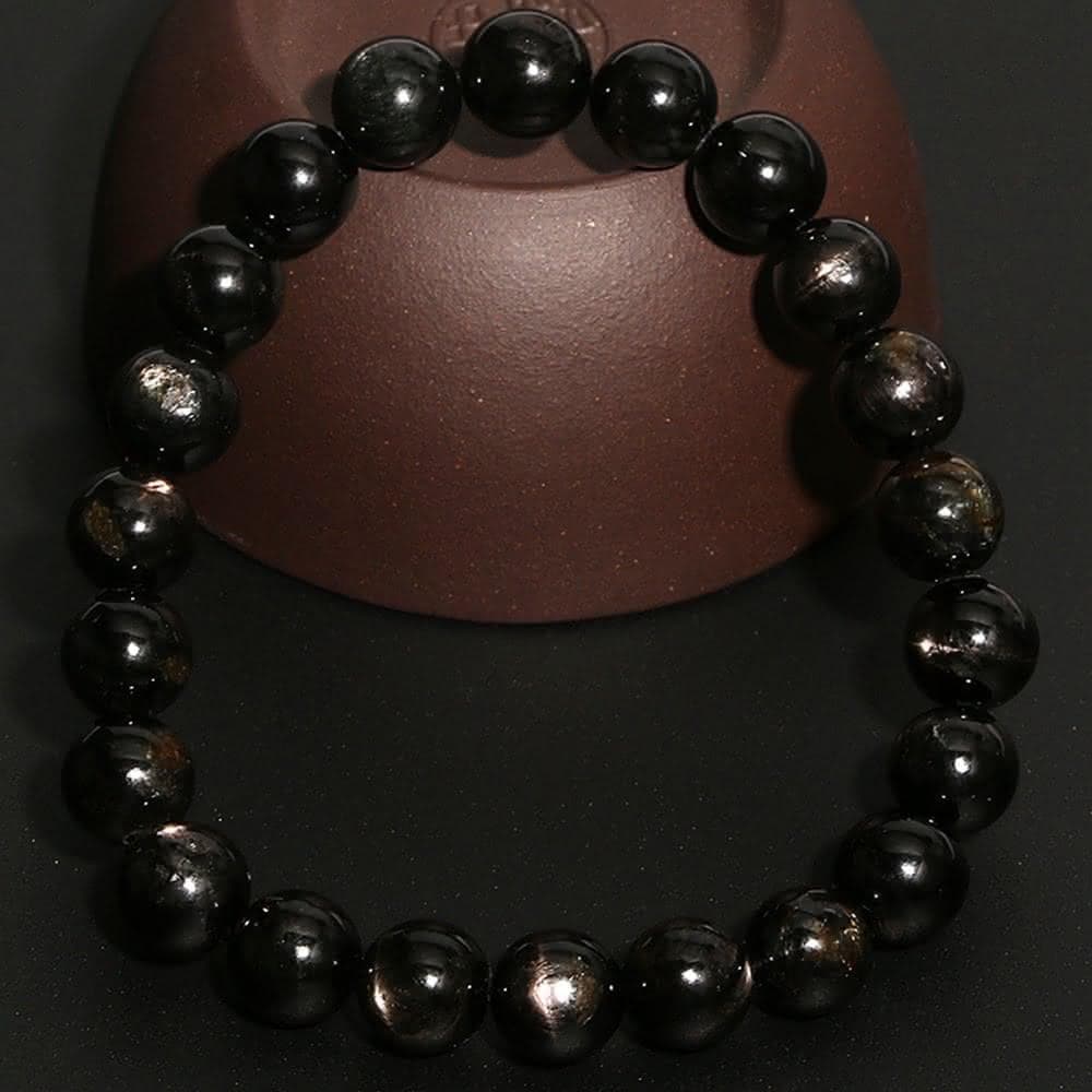 【Paiya 派亞】7-12MM金運石貓眼銀線金運石圓珠串手鏈男女款飾品單圈手串