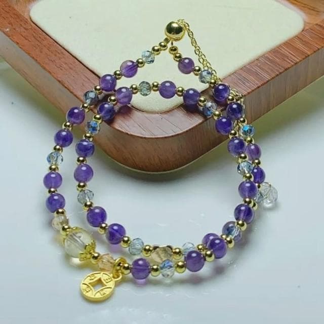 【Paiya 派亞】可抽拉調節 紫水晶配黃水晶黃塔晶雙圈手串手鏈送禮好物/交換禮物