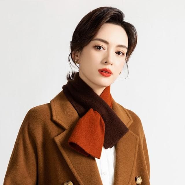 【達賀尊爵】100純羊毛交叉小圍巾護頸保暖冬季百搭拼色穿孔圍脖