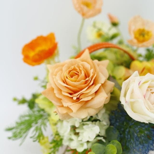 【HUGO DECO 榆果傢飾】橘玫瑰虞美人香氛花藝 (擬真花/香氛/花禮/桌花/端午節/送禮/送花)